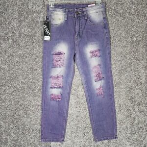 Girls Purple Distressed Jeans Ripped Acid Wash Denim Style 1111 Size 10